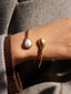 Hayley | Women's Open Cuff Dual End Detail Teardrop Pearl Bangle