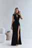 Mandarin Slit Column Maxi Dress
