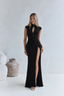 Mandarin Slit Column Maxi Dress