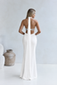 Pearl Back Halter Satin Maxi Dress