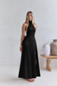 Pearl Back Halter Satin Maxi Dress