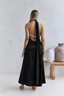 Pearl Back Halter Satin Maxi Dress