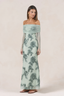Sage Floral Off-Shoulder Maxi Dress