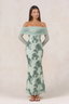 Sage Floral Off-Shoulder Maxi Dress